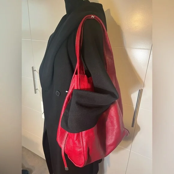 NWT Zara Red Leather Shopper Tote Bag - Picture 17 of 17